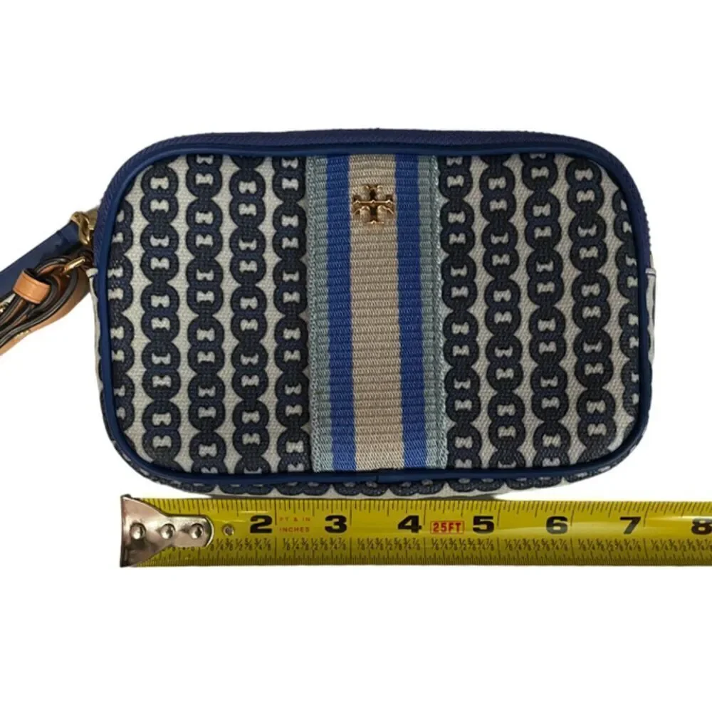 Tory Burch Blue & Cream Wristlet Clutch